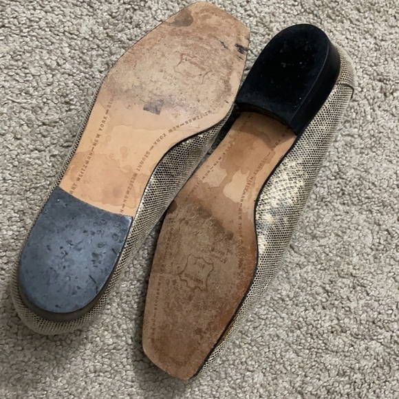 Stuart Weitzman Loafer Flat Gold Accent Snakeskin square toe leather soles - Picture 10 of 17